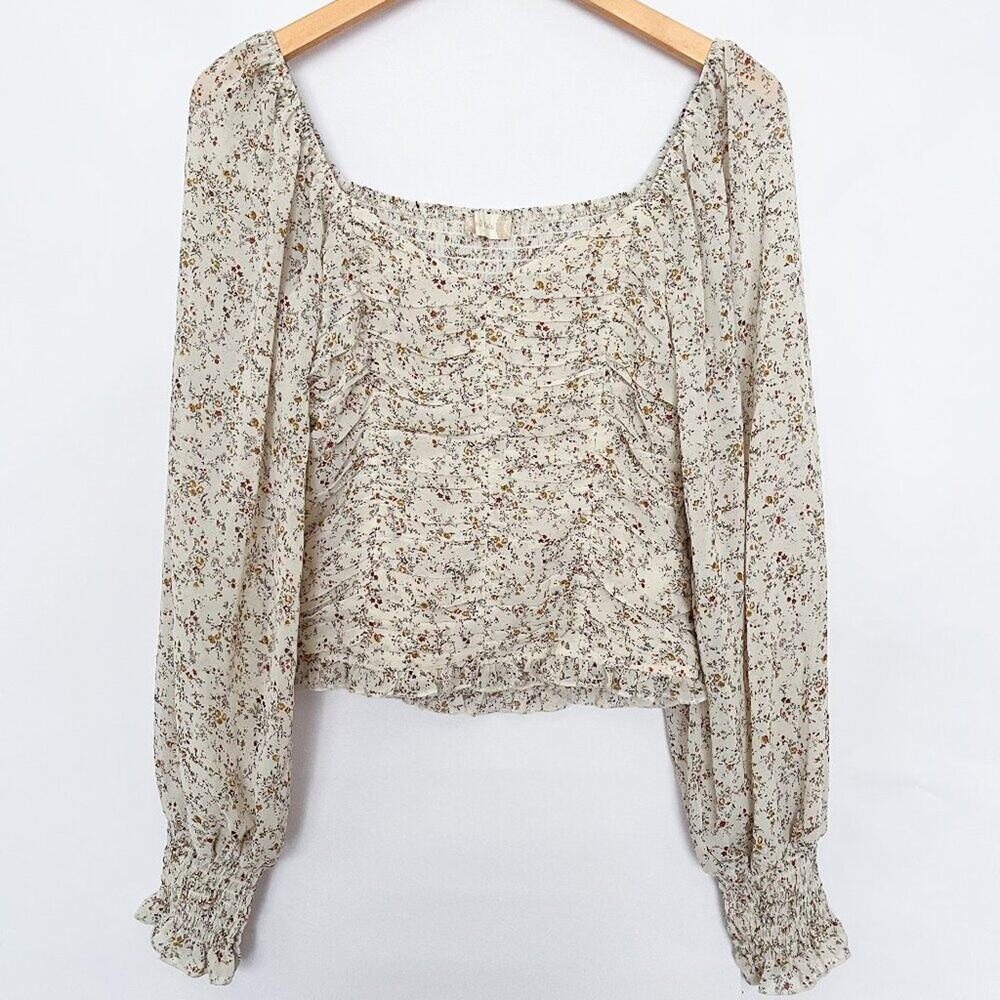 Altar'd State Floral Babydoll Peasant Top Billowy Sleeves Romantic Size Small